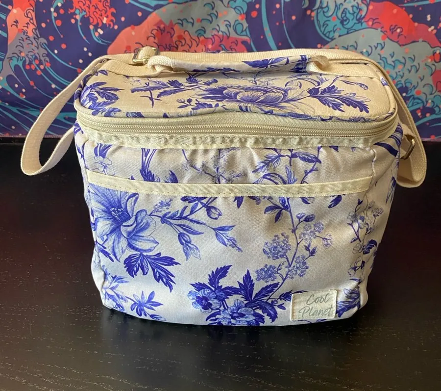 Blue Floral Canvas Lunch Cooler Bag