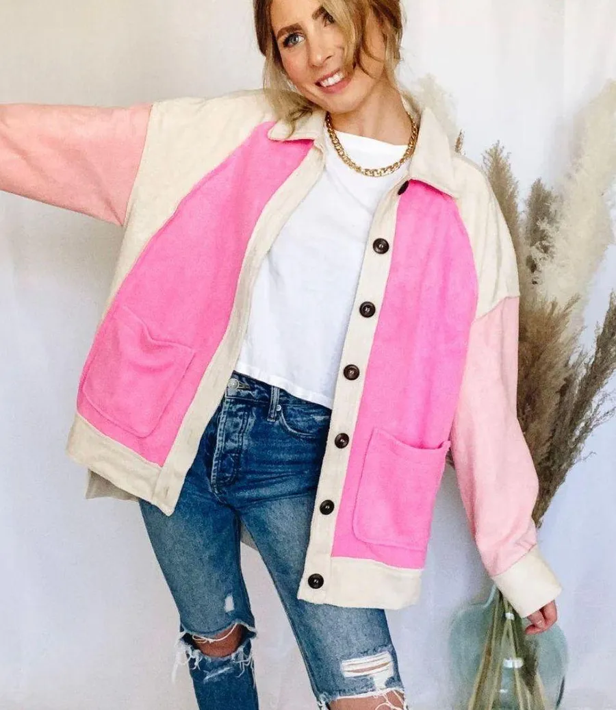 NWT pink colorblock fleece jacket