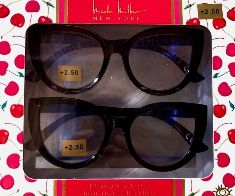 Nicole Miller Reading Glasses Blue Light 2 Pair +2.50 Black Tortoise