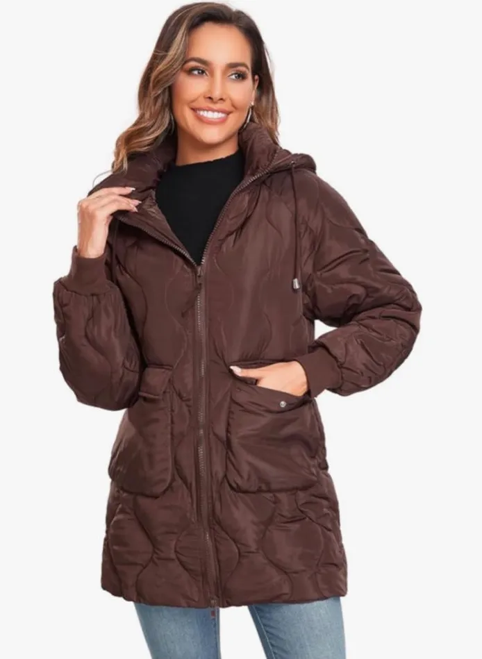 NEW Brown Winter Thicken Puffer Coat Quilted Warm Padded Down Alternative M Size M