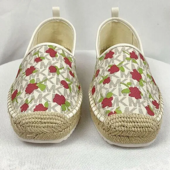 Michael Kors Lenny Espadrille Slip On Shoes Sz 7.5 M New Rose & Signature Flats