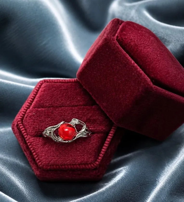 Stainless Steel Silver & Red Goth Style Embellished Ring Size 6