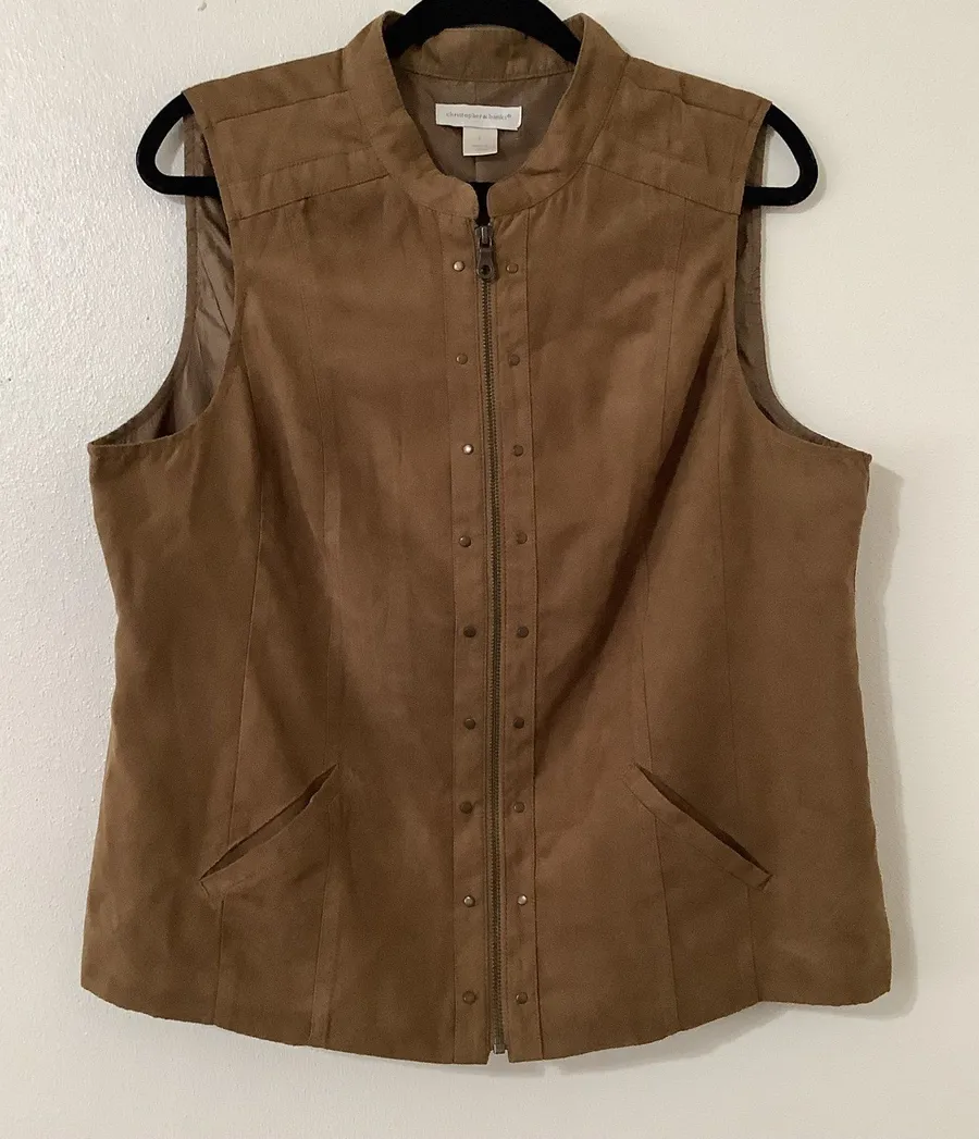 Vintage Tan Faux Suede Western Cowboy Prairie Rodeo Cowgirl Vest L Casual Fall