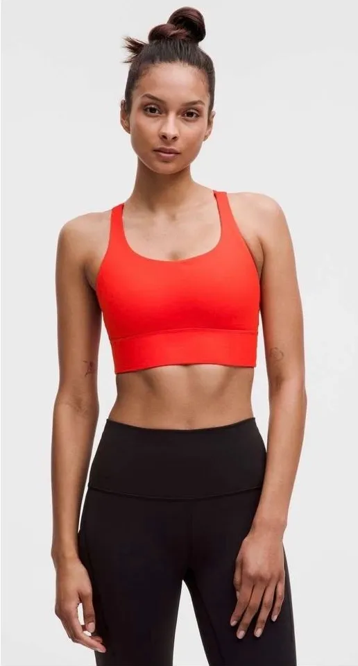 Lululemon Energy Bra Longline Red Strappy Sports Bra LW2EB9S Size 6