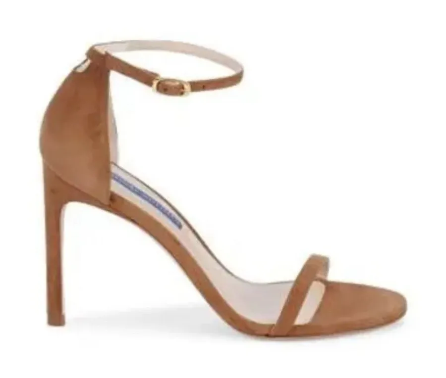 New STUART WEITZMANTaupe Nudistsong Suede 105 Strappy Sandals 9.5 heels brown