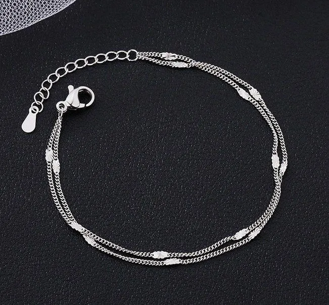 Adjustable Simple Double Layer Bracelet for Women Silver