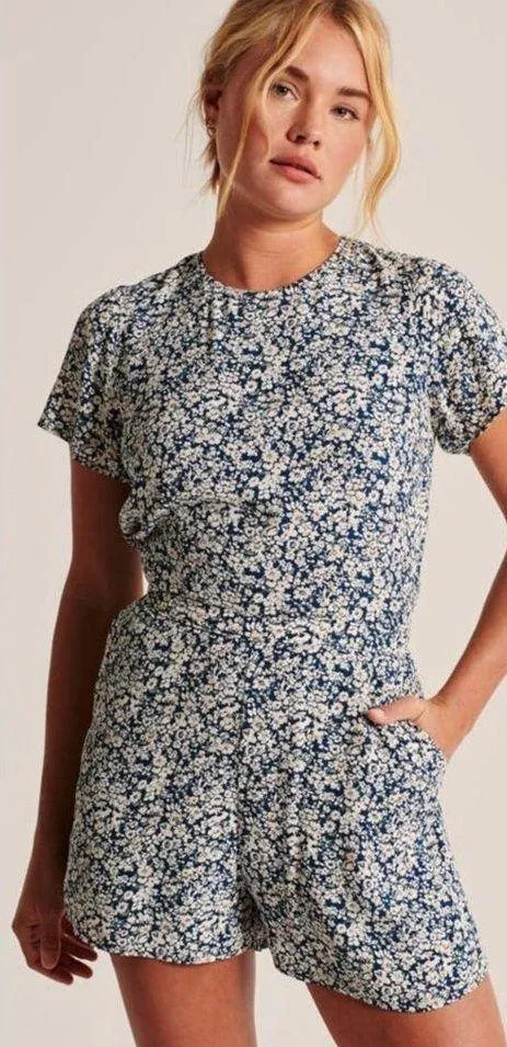 Abercrombie & Fitch Floral Print Open-Back Romper, Size XXS, NWT