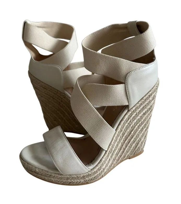 JEAN MICHEL CAZABAT Cream Leather Espadrille Wedges Sandals Size 37