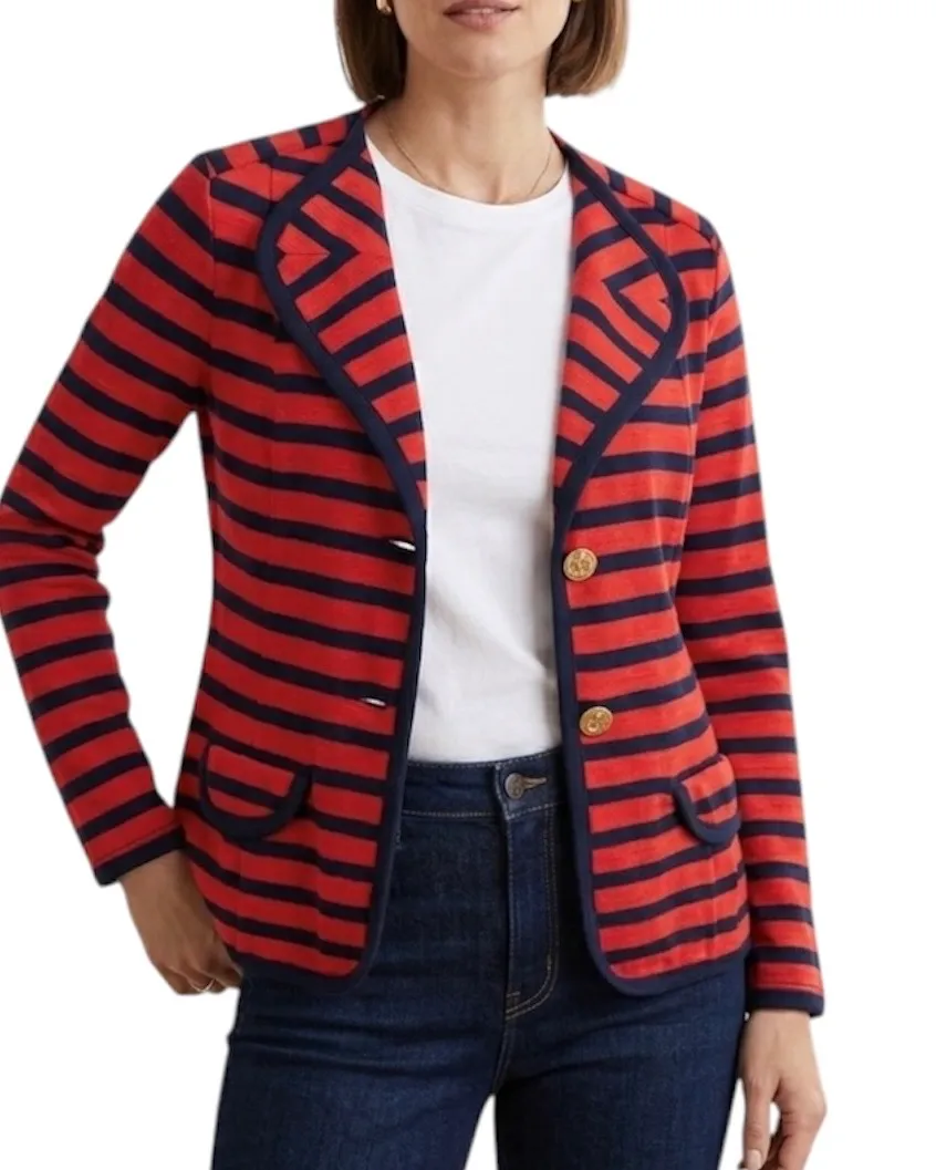 Cabi Yacht Club Knit Blazer Red Blue Striped Nautical Preppy M