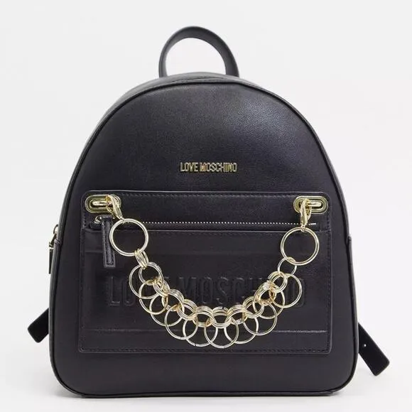 Love Moschino detachable pocket backpack with chain in black