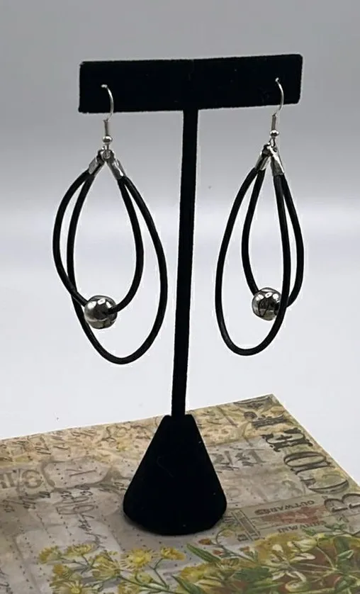 Double Leather Corded Dangling Earrings w/ Silver