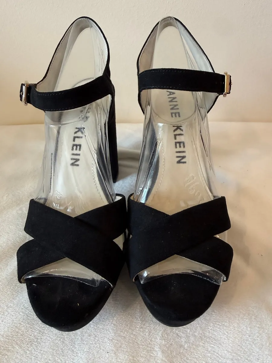 Anne Klein Lalima Platform Sandals Women Size 9 Black Peep Toe Ankle Strap