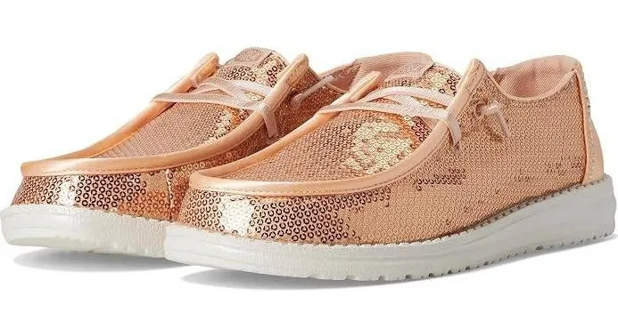 Hey Dude Wendy Disco Sequin Blush Shoes Women's 10 Rose Gold Pink Sparkle NWT