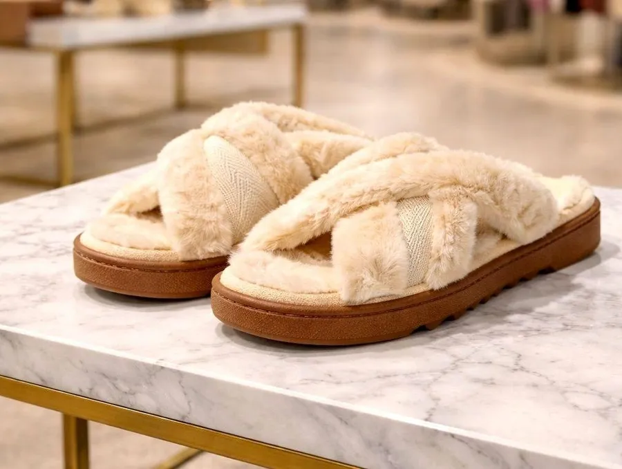 Dearfoams Astrid Crossband Slides Creme Brulee size XL