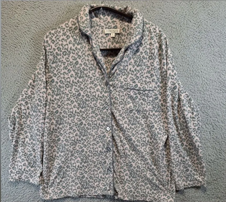 Company Ellen Tracy Pajama Set Womens Large Leopard Print Fleece Lounge Comfy Pink