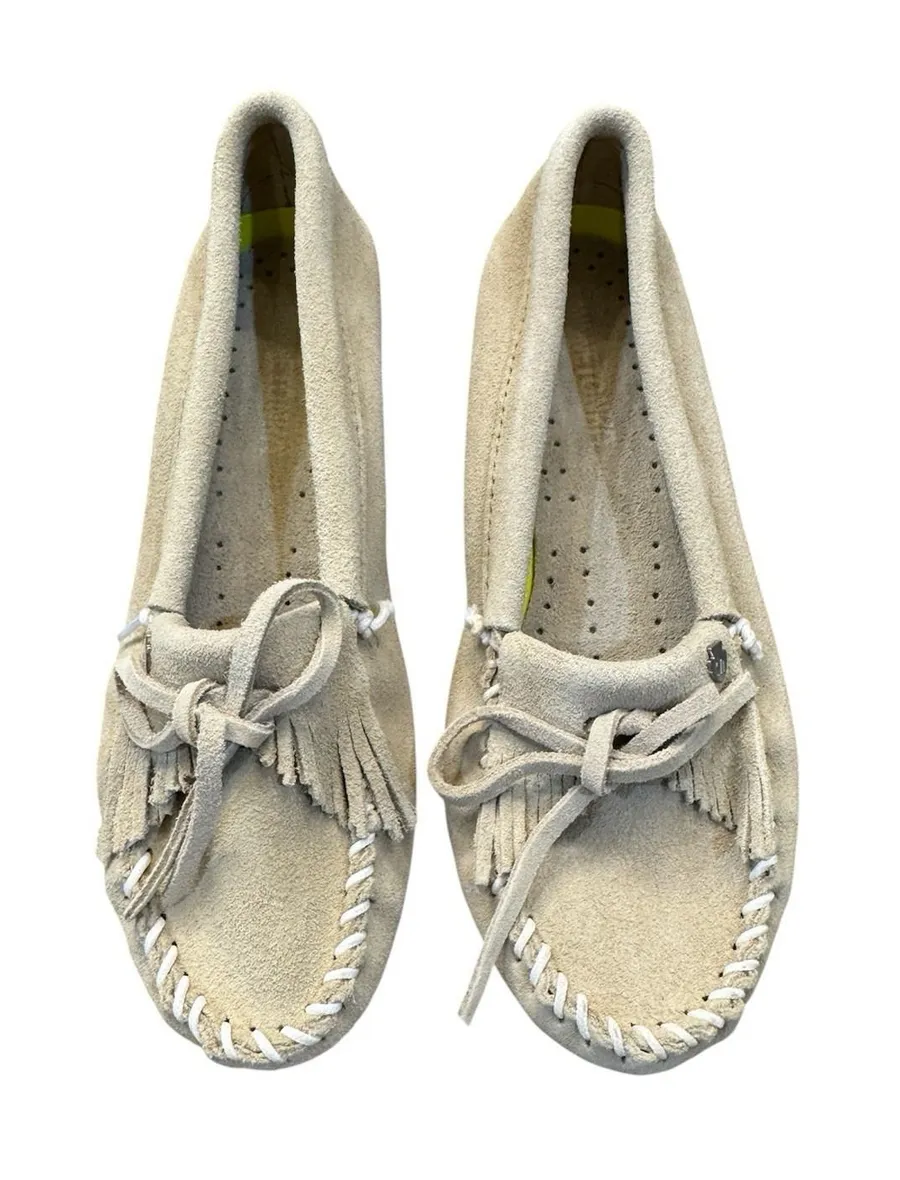 Minnetonka Slipper Kilty Women's Size 7 Beige Leather Breathable Comfort