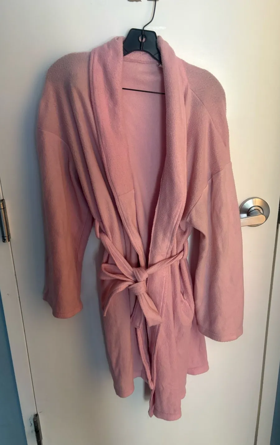 Women's Pink Fleece Long Sleeve Belted Shawl Collar Robe