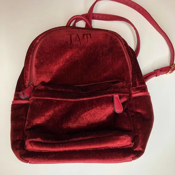 Vieta Red Velour Backpack Purse