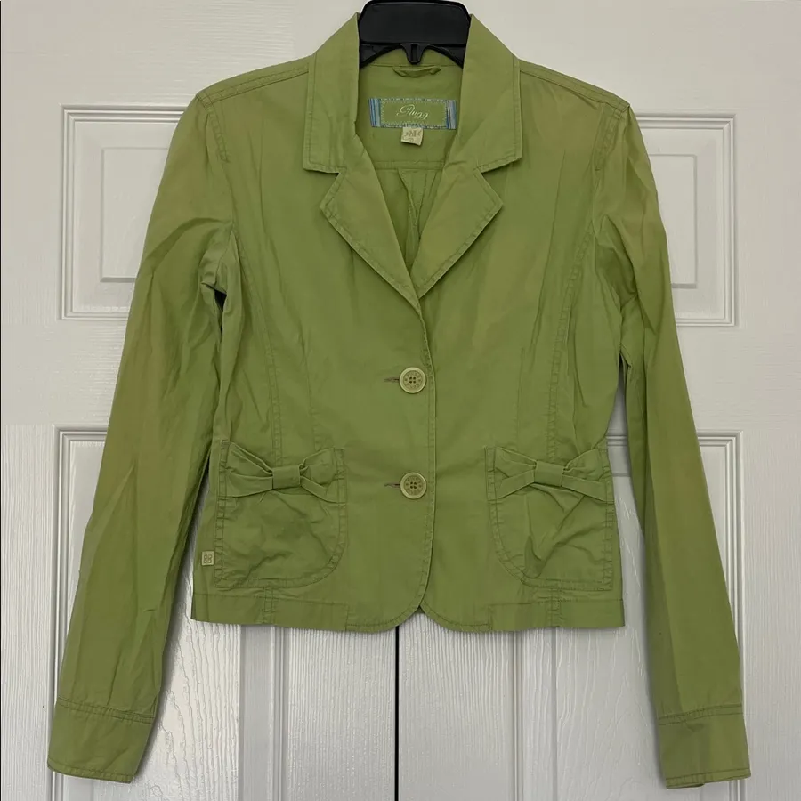 Plugg Light Green Cotton Blazer with Bow Pocket Accents Size M