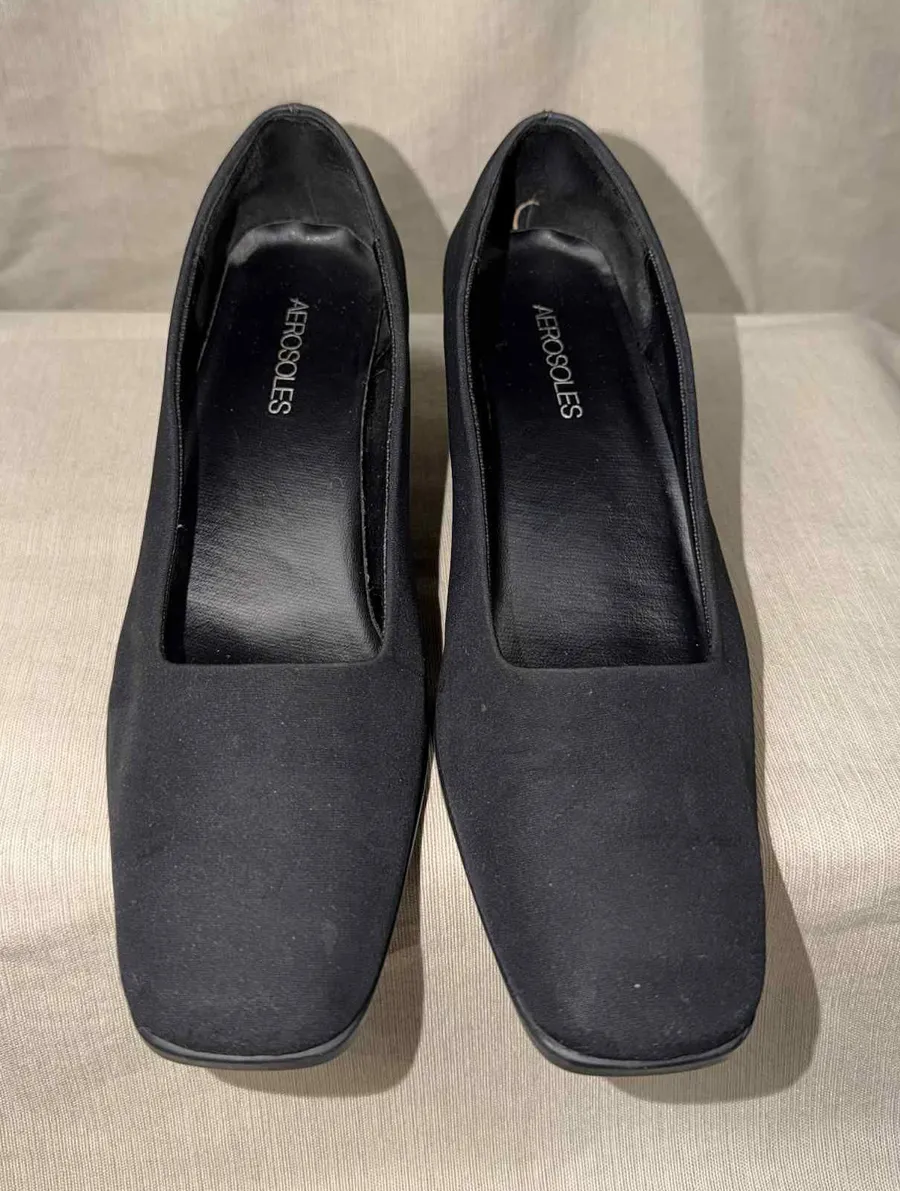 Aerosoles Heels Womens 8B Slip On Square Toe Loafer Pumps Black Fabric