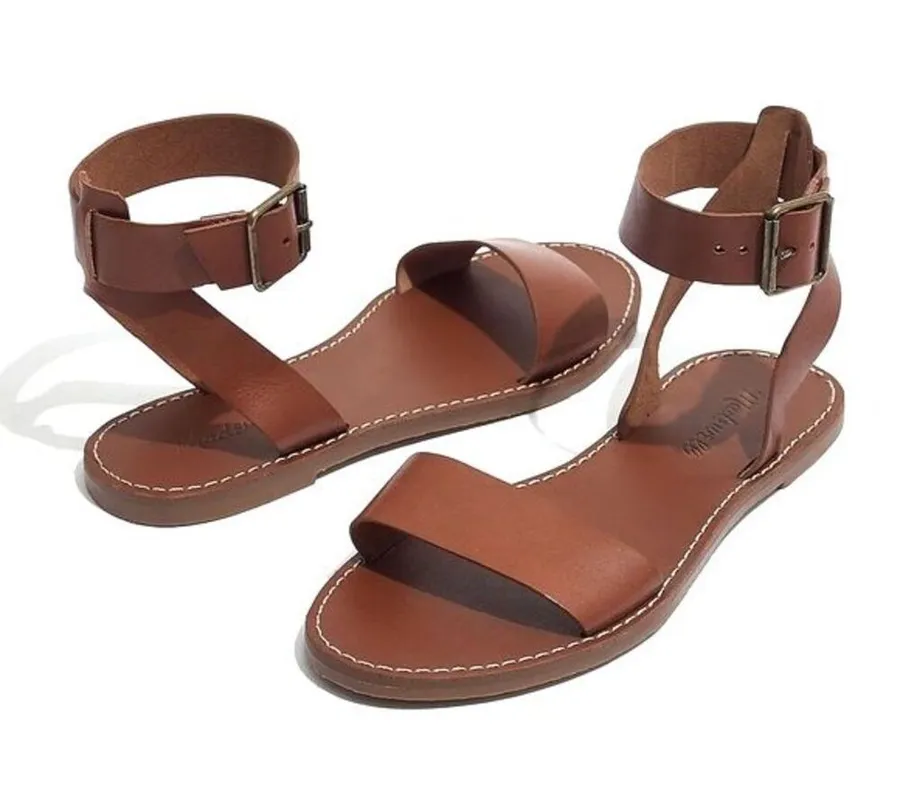 Madewell The Boardwalk Ankle-Strap Sandal English Saddle Brown Leather Size 7.5