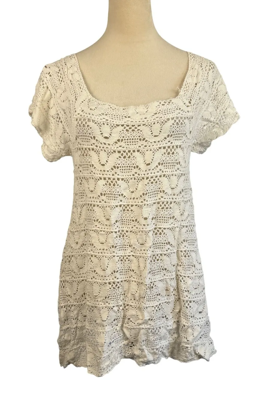 Ivory Crochet Lace Beach Cover Up Dress Cream Size Medium Summer Boho White