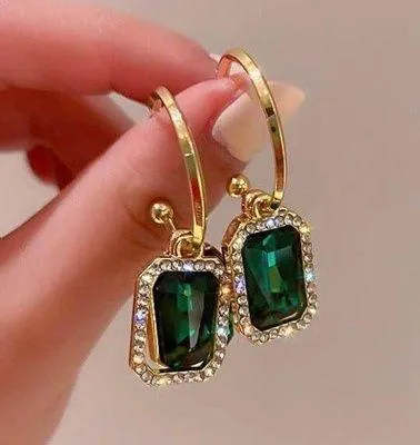 Green Crystal Dangle Drop Earrings