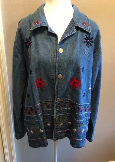 Embroidered Denim Shirt Jacket Shacket by Nectar Size Medium 12-14