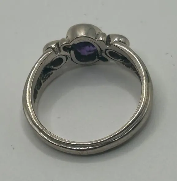 Vintage Sterling Silver Amethyst Ring Size 7 Purple Stone Womens Dainty