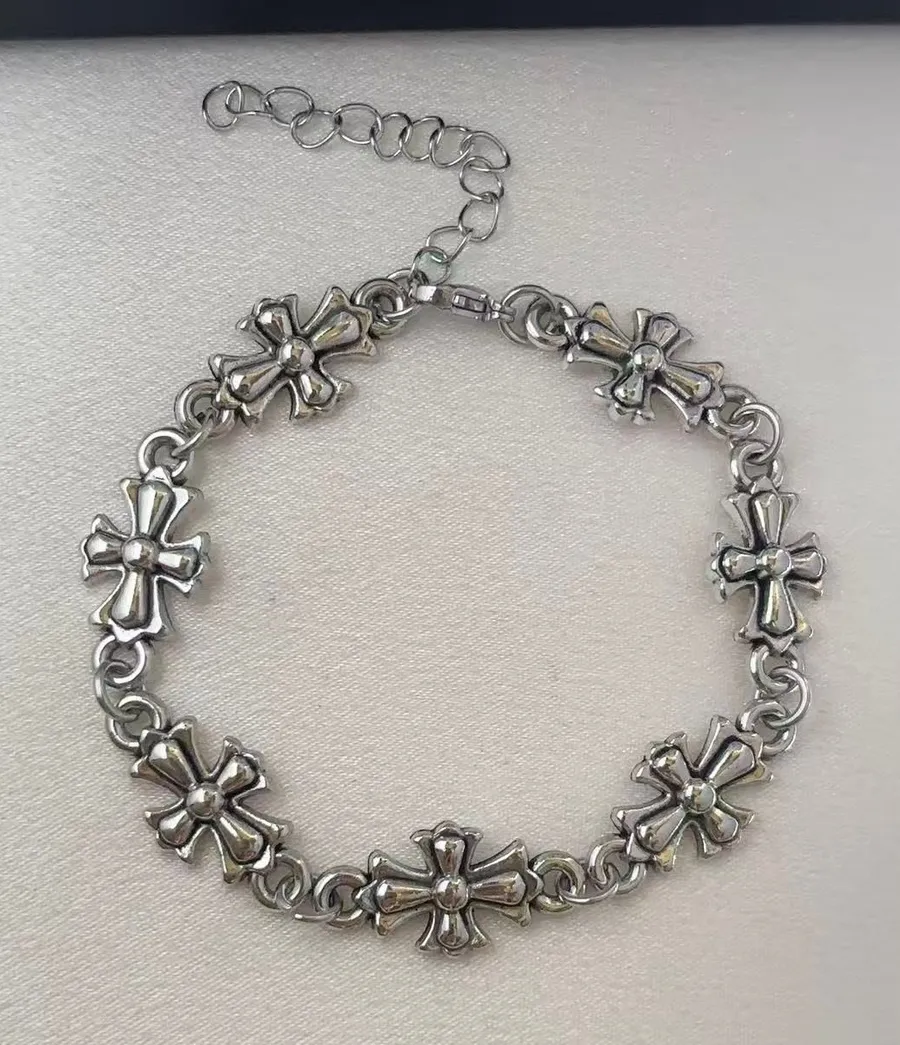 Cross Link Chain Bracelet for Men Women Streetwear Hip Hop Punk Unisex Style Silver