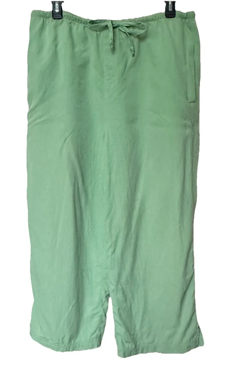 Silk Tommy Bahama Capri Pants Women's Med Macha Green Drawstring Pockets Lagen