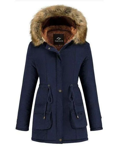 NEW FARVALUE Coat Hooded Puffer Thicken Parka Jacket XL Blue