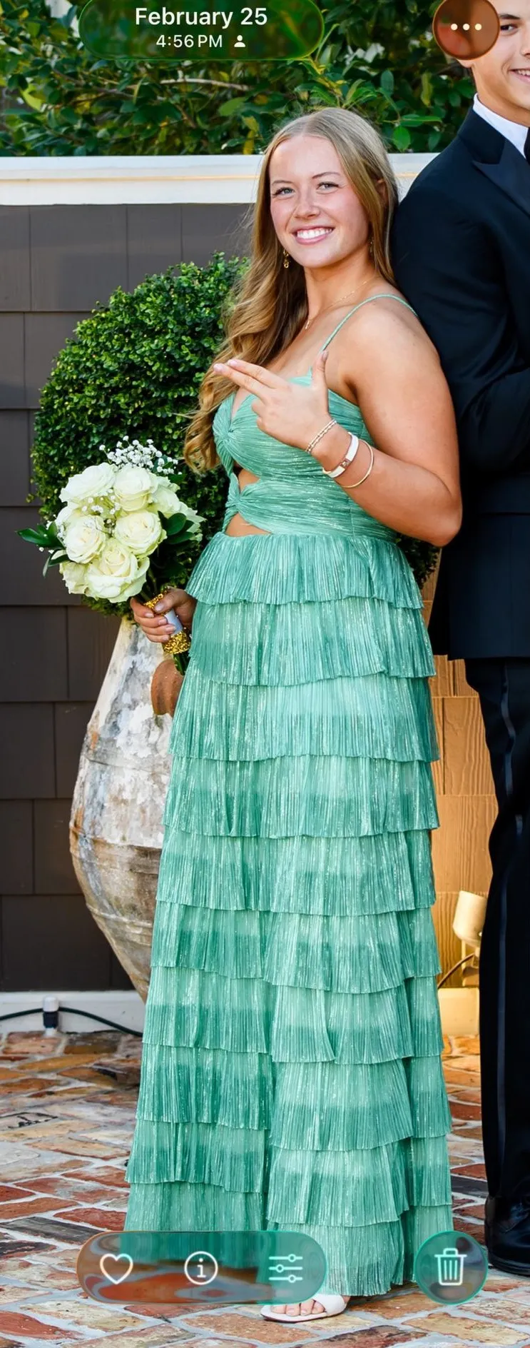 Green sparkle prom formal dress
