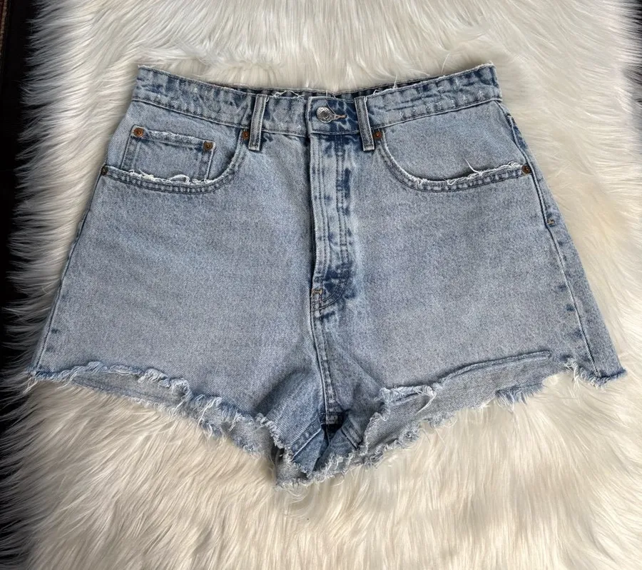 Zara High Waisted Acid Wash Denim Cut Offs