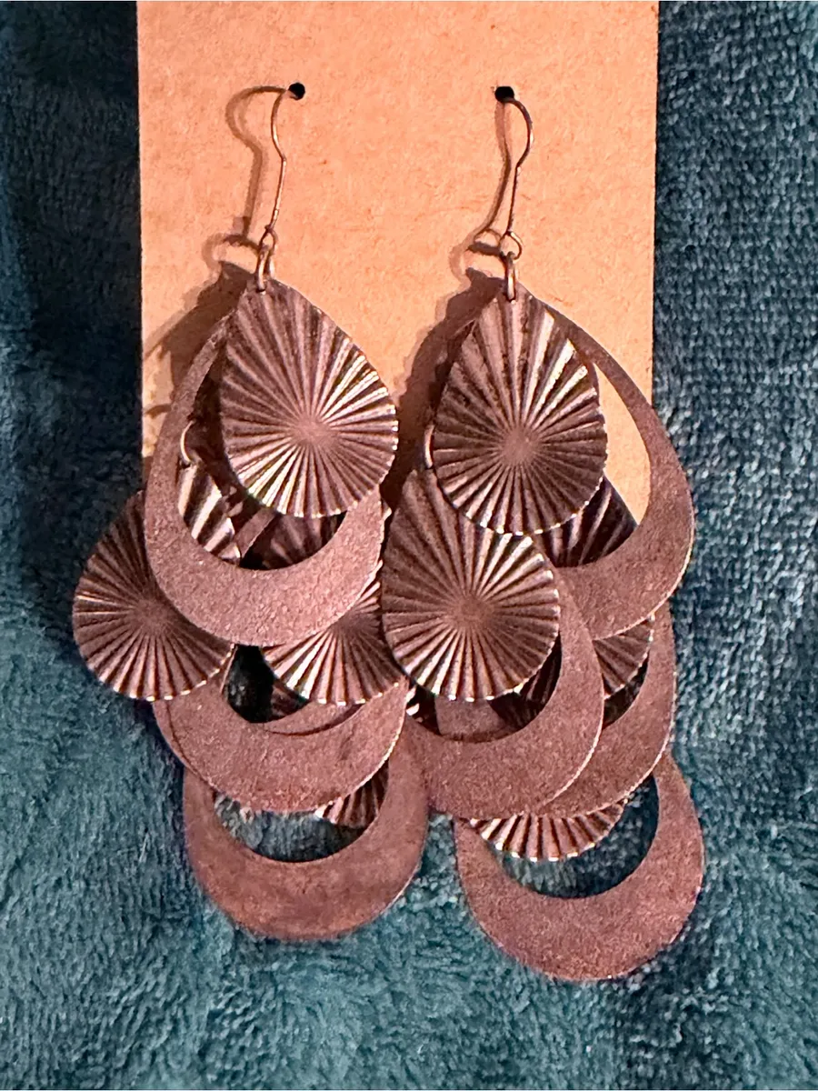 Women's Brown Dangle Statement Earrings Boho Layered Teardrop Discs