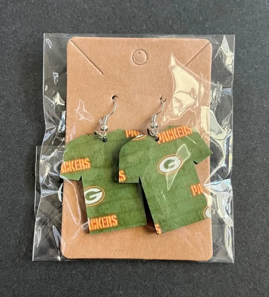 Green Bay Packers T Shirt Earrings Dangle Drop Football NFL Fan Jewelry