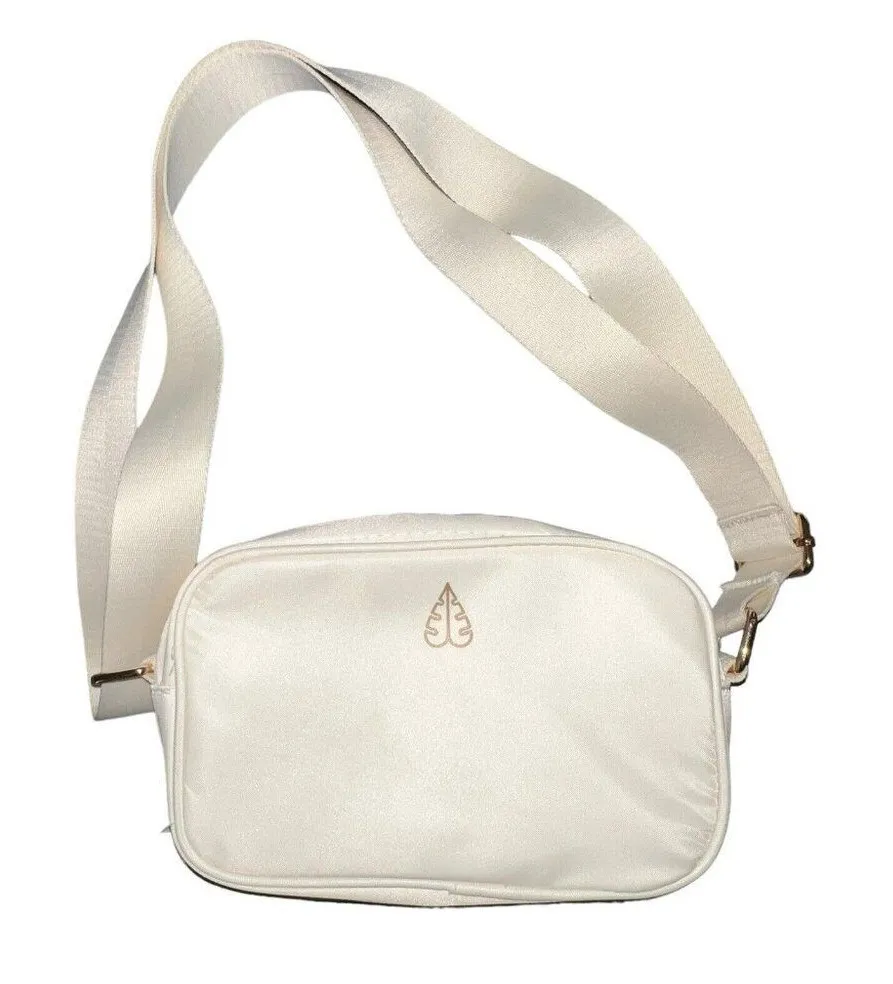 Biossance Ivory Satin Light Cushioned Adjustable Crossbody Bag Small Gold Metal