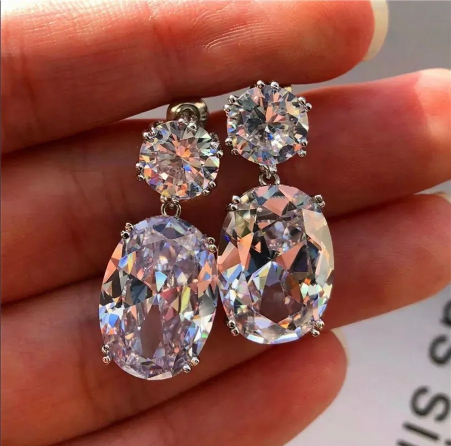 Precious Stone CZ 925 Sterling Silver Beautiful Dangly Earrings