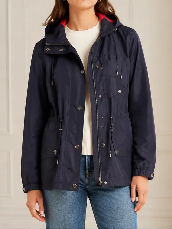 LRL Lauren Ralph Lauren Jacket Medium Navy Red Hooded Lined Nautical Windbreaker