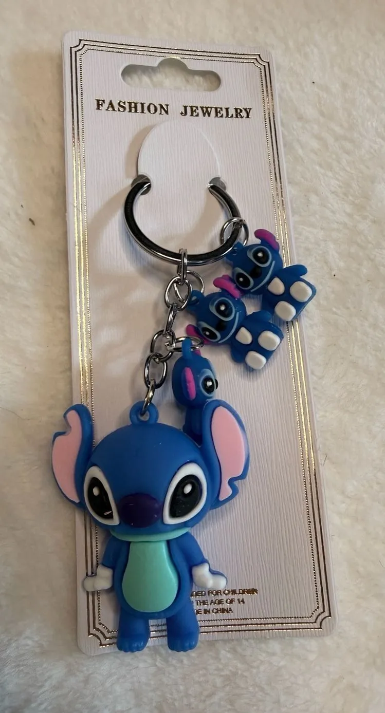 Lilo & Stitch Rubber Silicone Keychain with Multiple Charms Blue