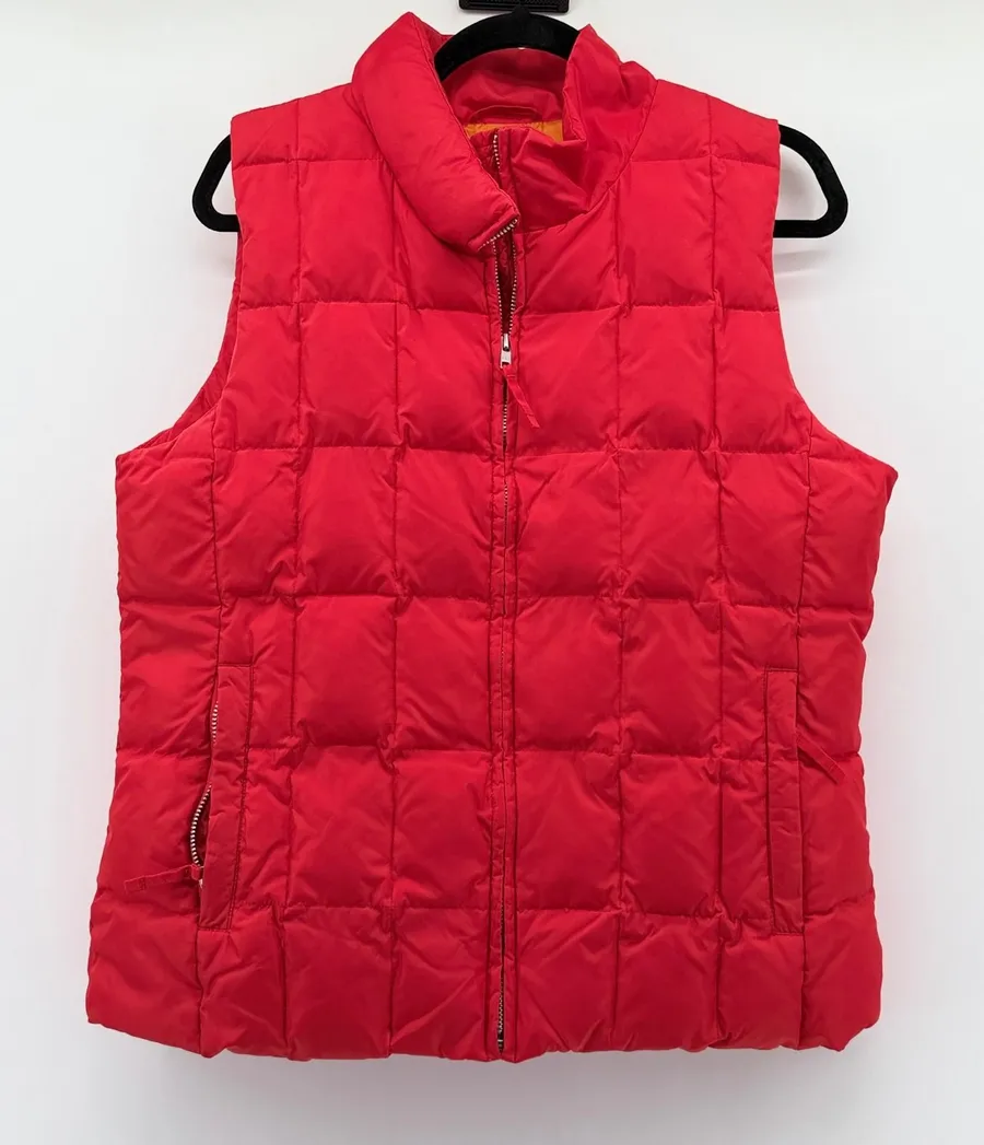 Gap Womens Puffer Vest Red Orange Lining Down Filled Quilted Zip Up Large