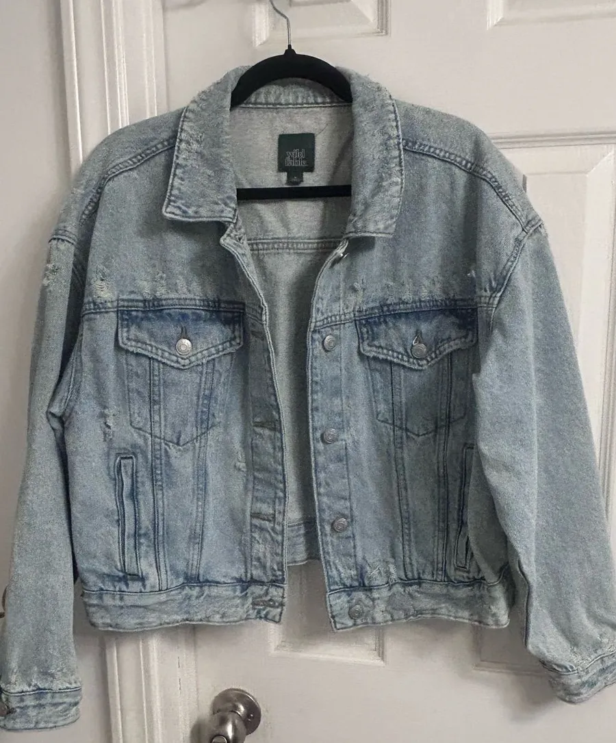 Light Wash Denim Jacket with Distressed Detail