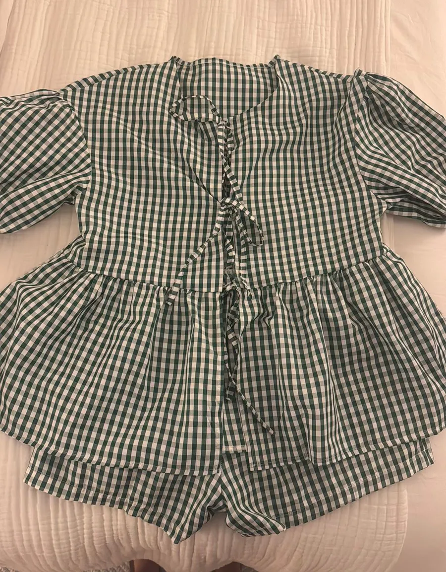 Green Gingham Game day Set