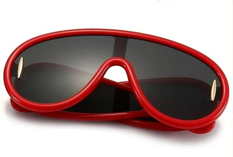 Retro Red Oval Mirror Oversized Wave Aviator Leowe Sun Glasses Wave Mask Sunnies