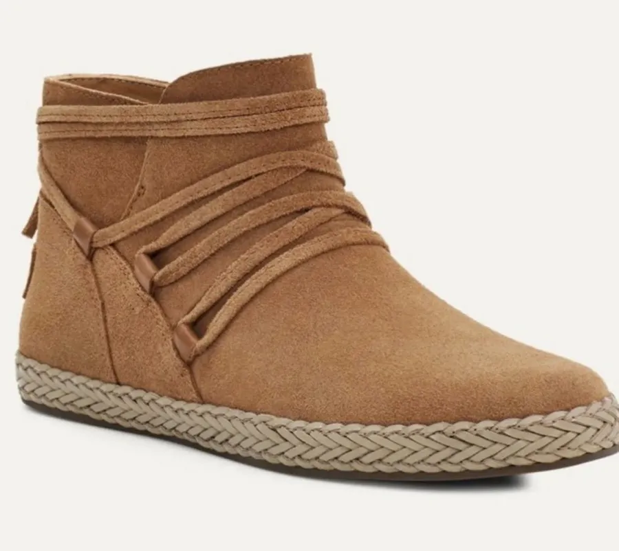 UGG Women's Rianne Chestnut Suede Braided Ankle Boots Short Booties Size 9.5