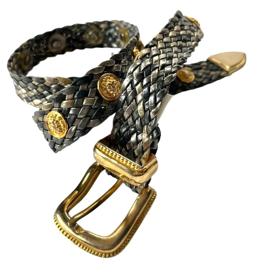 Vintage Y2K Braided Metallic Medallion Womens Belt Sz S Glam Adjustable Taiwan Gold
