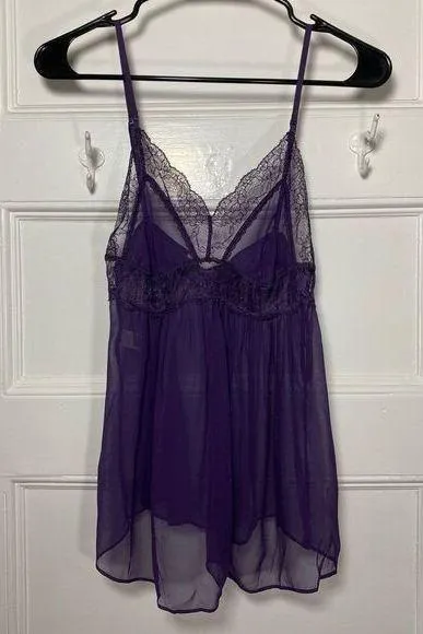 Stella McCartney Silk Sheer Camisole Lingerie Top with Lace Detail Purple Small