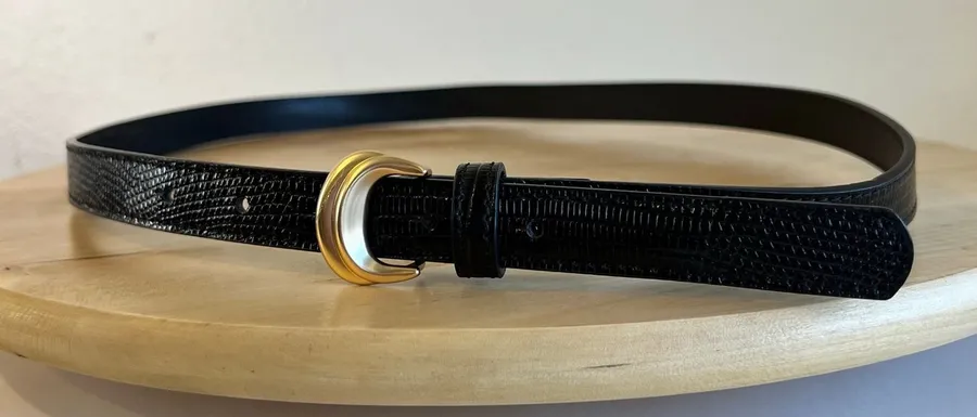 Vintage Black Vegan Leather Small Hook Buckle Belt Size Large