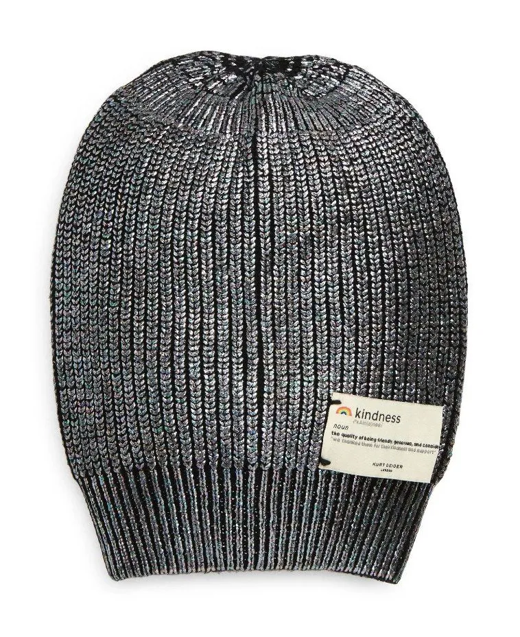 Kurt Geiger London Be Kindness Foil Rib Beanie in Black OS New Womens Skully