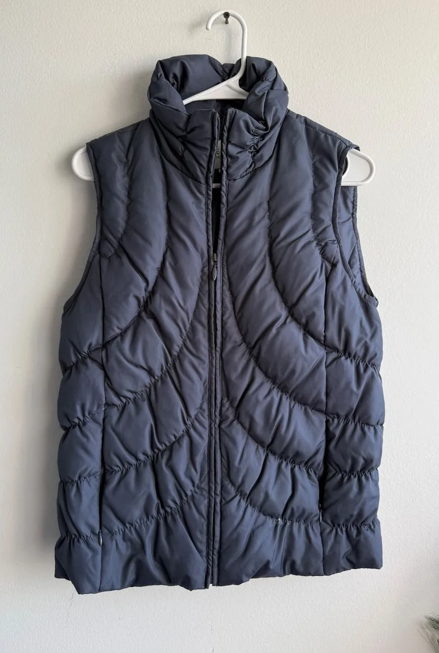Nine West Separates Womens Navy Blue Down Puffer Vest Quilted Mock Neck Small